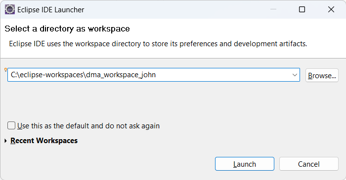 Eclipse Workspace Dialog