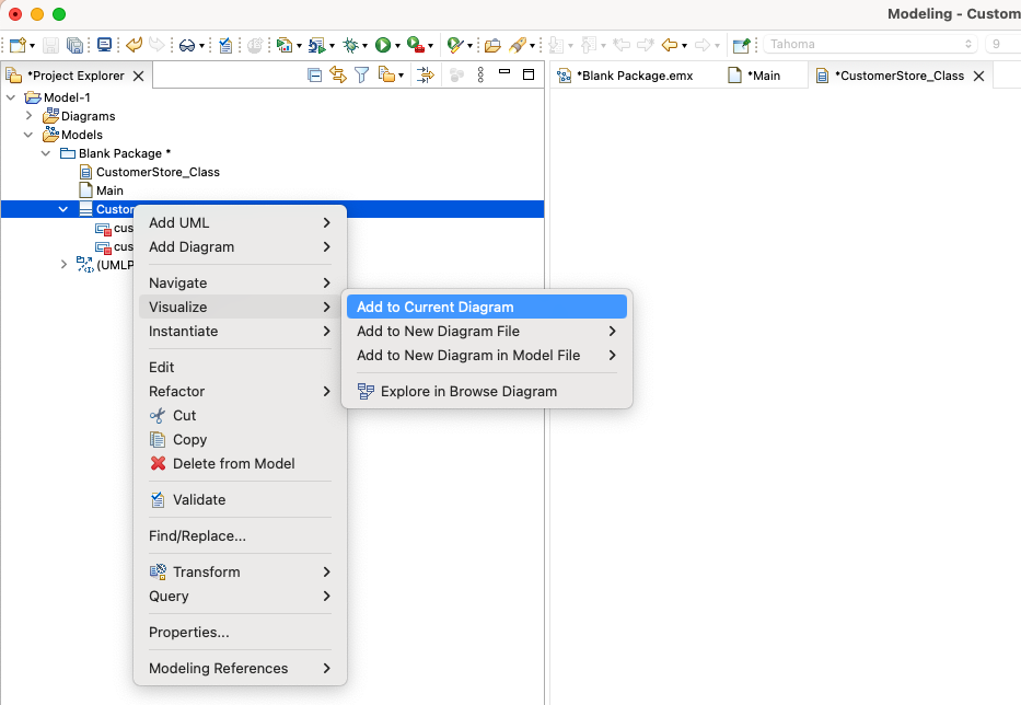 add class to diagram using context menu