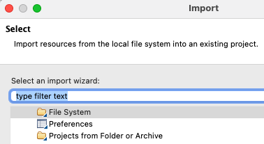 Wizard - select "file system"