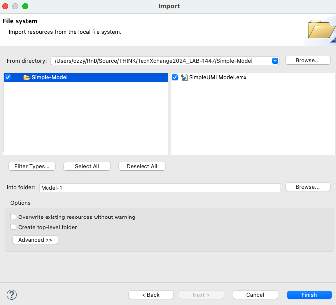 Import Simple-Model folder selected