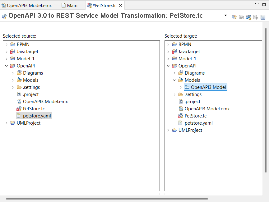 select source and target
